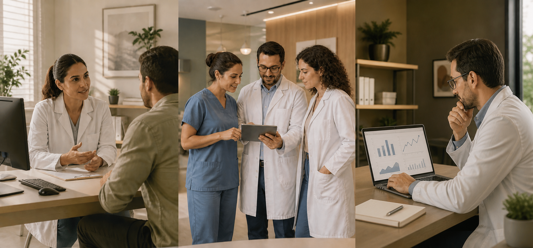 Médica em atendimento presencial com um paciente