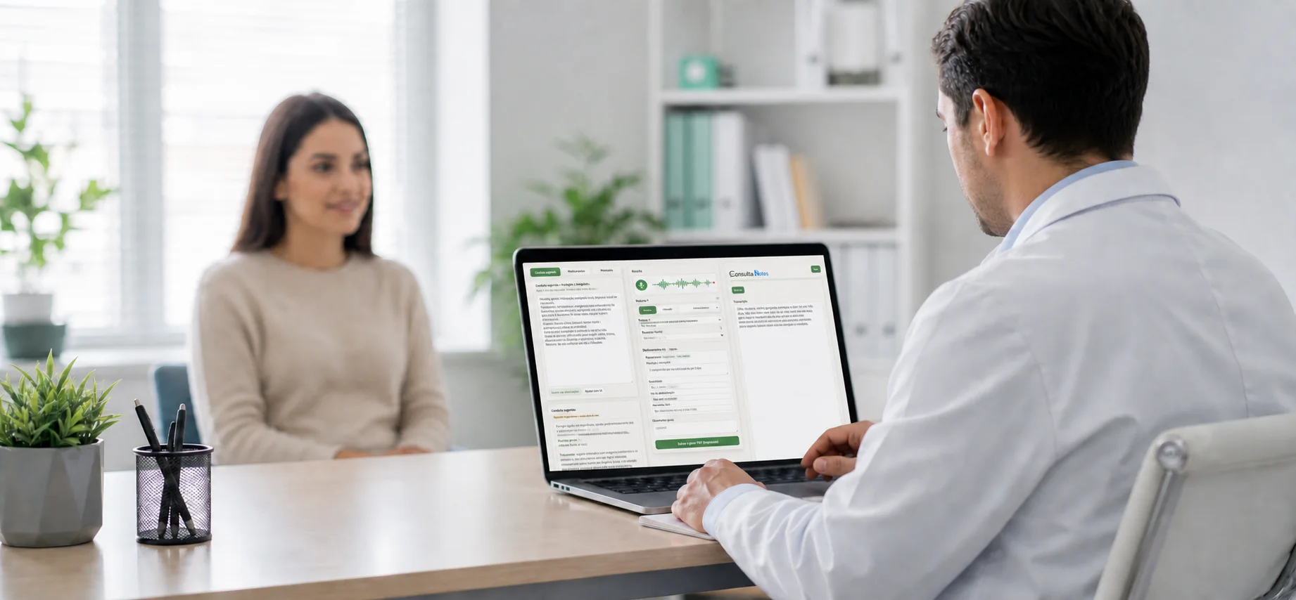 Médico usando o Consulta Notes durante atendimento presencial
